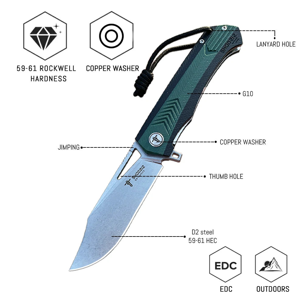 SHOOZIZ™ XUN117-GBGSt,Liner Lock,3.39"D2 Steel Stonewash Blade,Green+BLack G10 Handle
