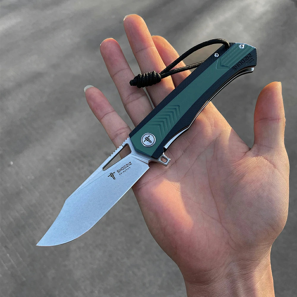 SHOOZIZ™ XUN117-GBGSt,Liner Lock,3.39"D2 Steel Stonewash Blade,Green+BLack G10 Handle