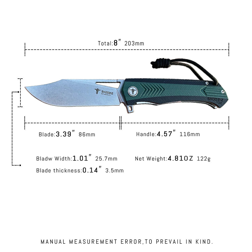 SHOOZIZ™ XUN117-GBGSt,Liner Lock,3.39"D2 Steel Stonewash Blade,Green+BLack G10 Handle