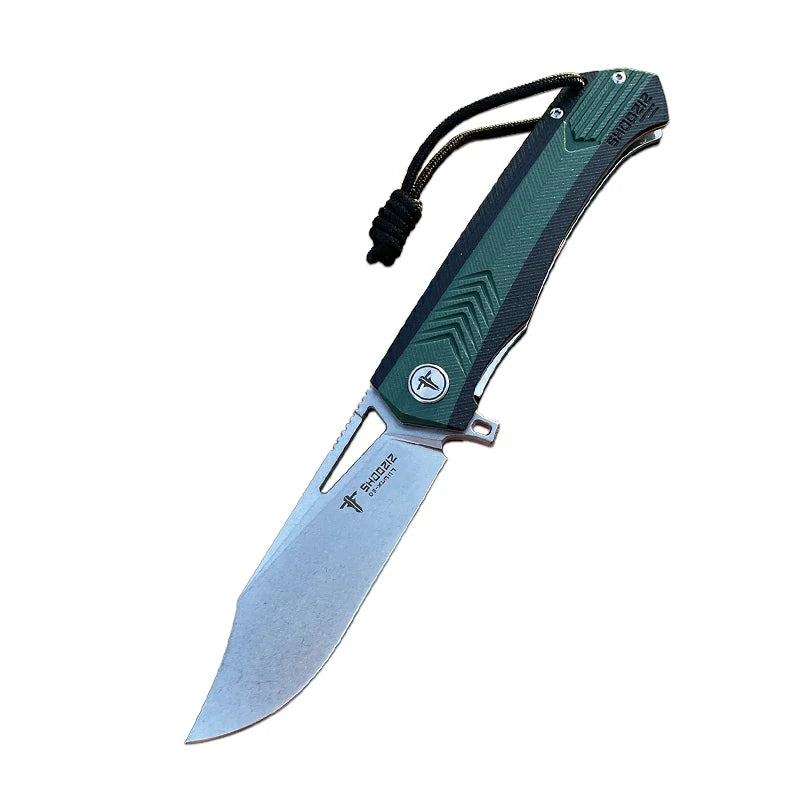 SHOOZIZ™ XUN117-GBGSt,Liner Lock,3.39"D2 Steel Stonewash Blade,Green+BLack G10 Handle