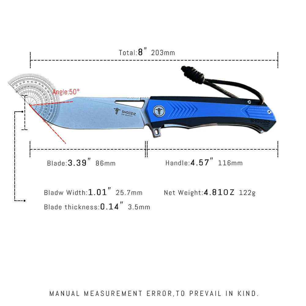 SHOOZIZ™ XUN117-LBGSt,Liner Lock,3.39"D2 Steel Stonewash Blade,Blue+BLack G10 Handle