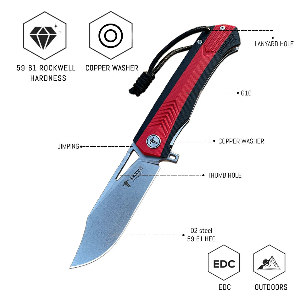 SHOOZIZ™ XUN117-RBGSt,Liner Lock,3.39"D2 Steel Stonewash Blade,Red+BLack G10 Handle