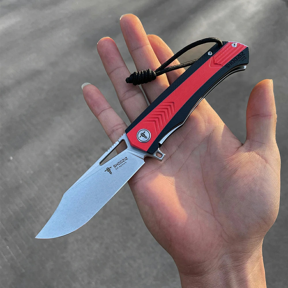 SHOOZIZ™ XUN117-RBGSt,Liner Lock,3.39"D2 Steel Stonewash Blade,Red+BLack G10 Handle