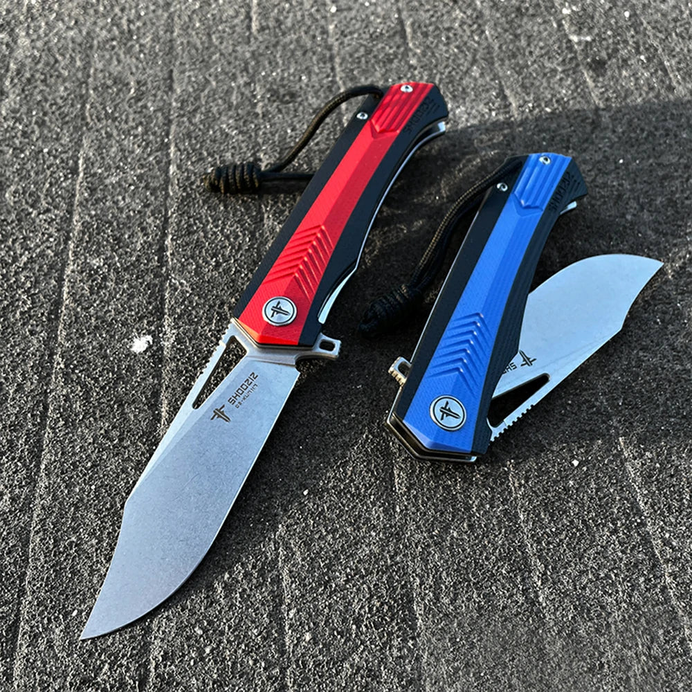 SHOOZIZ™ XUN117-RBGSt,Liner Lock,3.39"D2 Steel Stonewash Blade,Red+BLack G10 Handle