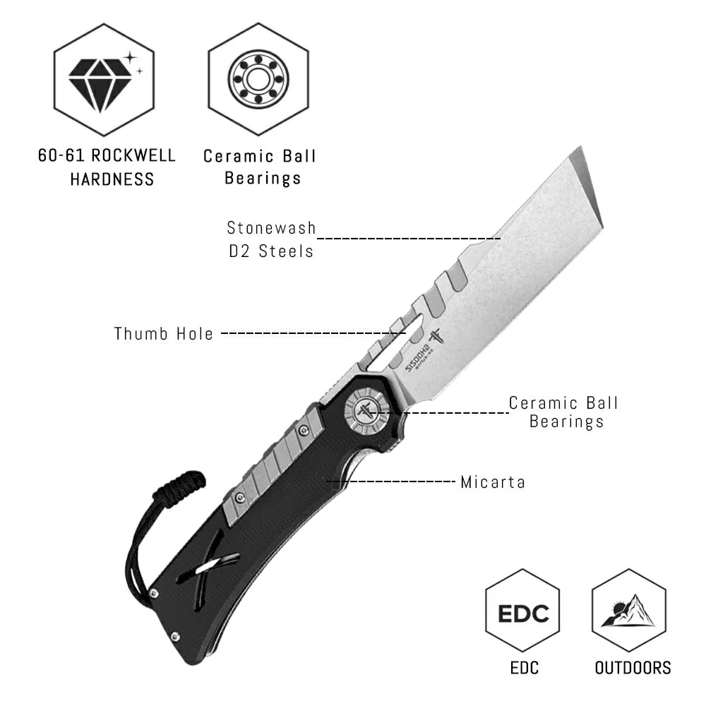 SHOOZIZ™ XUN118-BMSt,Liner Lock,2.96"D2 Steel Stonewash Blade,Black Micarta Handle
