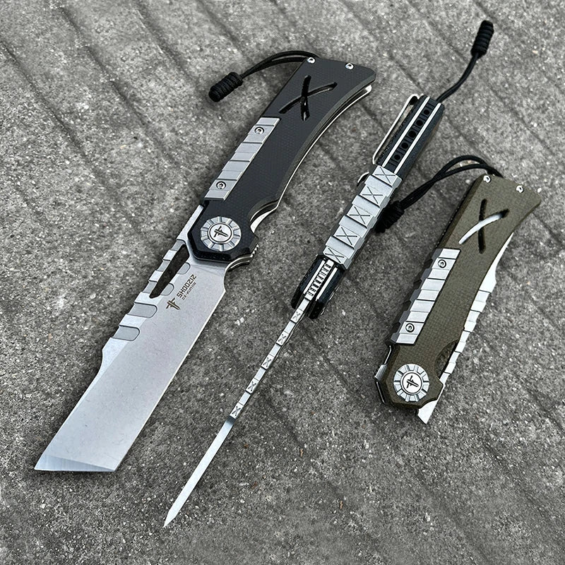 SHOOZIZ™ XUN118-BMSt,Liner Lock,2.96"D2 Steel Stonewash Blade,Black Micarta Handle