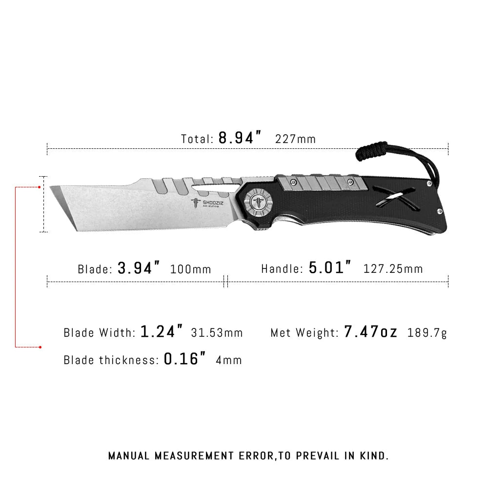SHOOZIZ™ XUN118-BMSt,Liner Lock,2.96"D2 Steel Stonewash Blade,Black Micarta Handle
