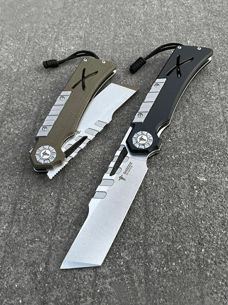 SHOOZIZ™ XUN118-BMSt,Liner Lock,2.96"D2 Steel Stonewash Blade,Black Micarta Handle