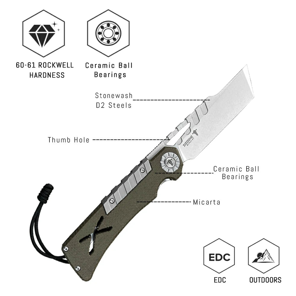 SHOOZIZ™ XUN118-GMSt,Liner Lock,2.96"D2 Steel Stonewash Blade,Amry Green Micarta Handle