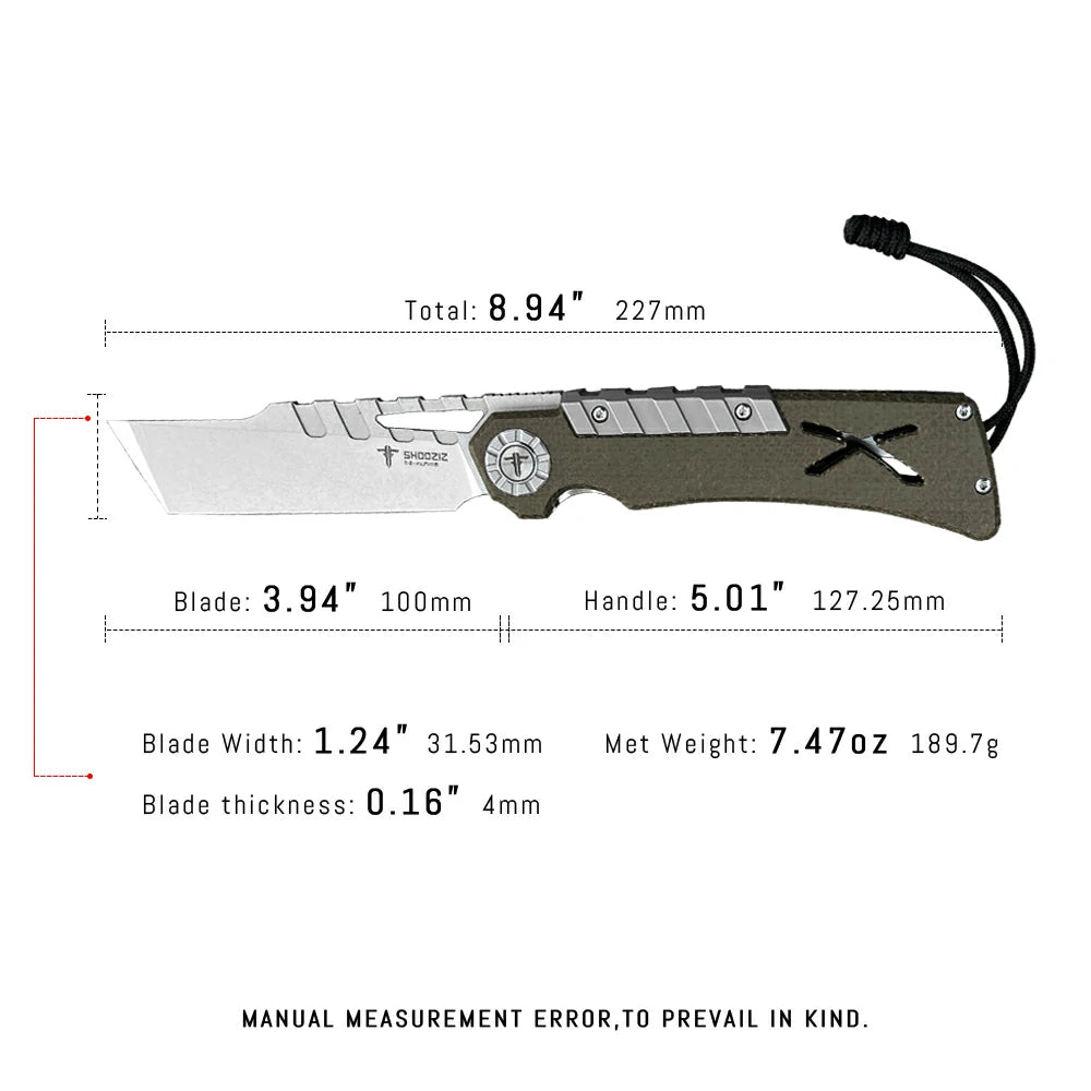 SHOOZIZ™ XUN118-GMSt,Liner Lock,2.96"D2 Steel Stonewash Blade,Amry Green Micarta Handle
