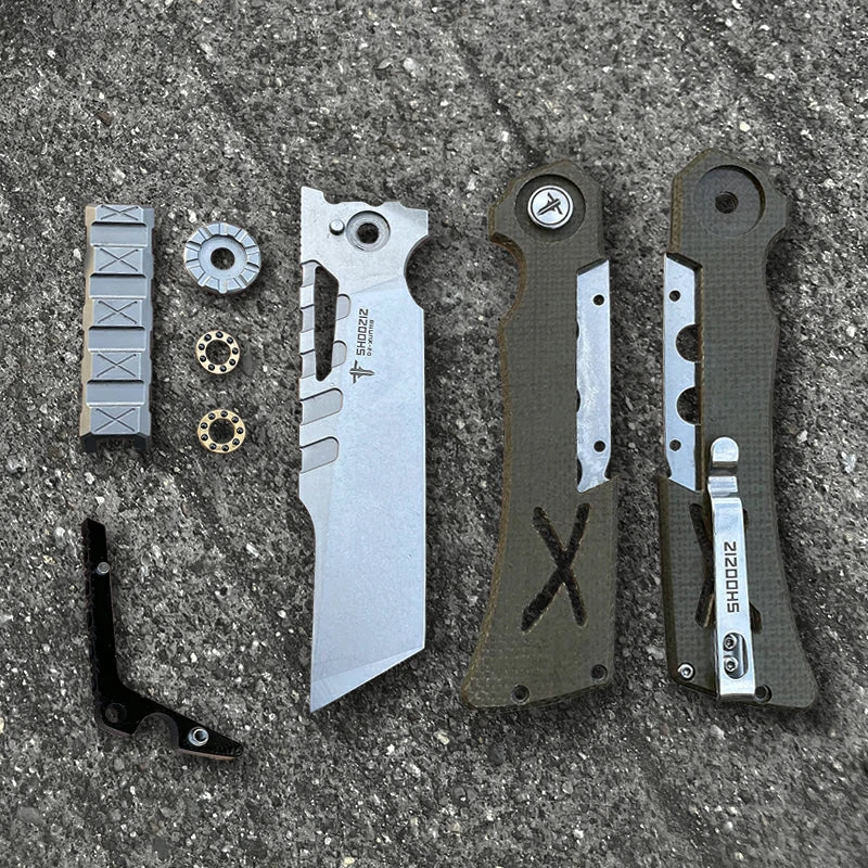 SHOOZIZ™ XUN118-GMSt,Liner Lock,2.96"D2 Steel Stonewash Blade,Amry Green Micarta Handle
