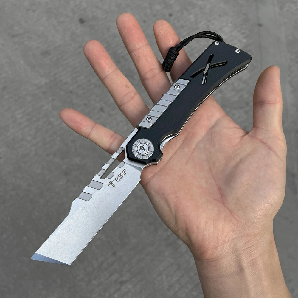 SHOOZIZ™ XUN118-BMSt,Liner Lock,2.96"D2 Steel Stonewash Blade,Black Micarta Handle