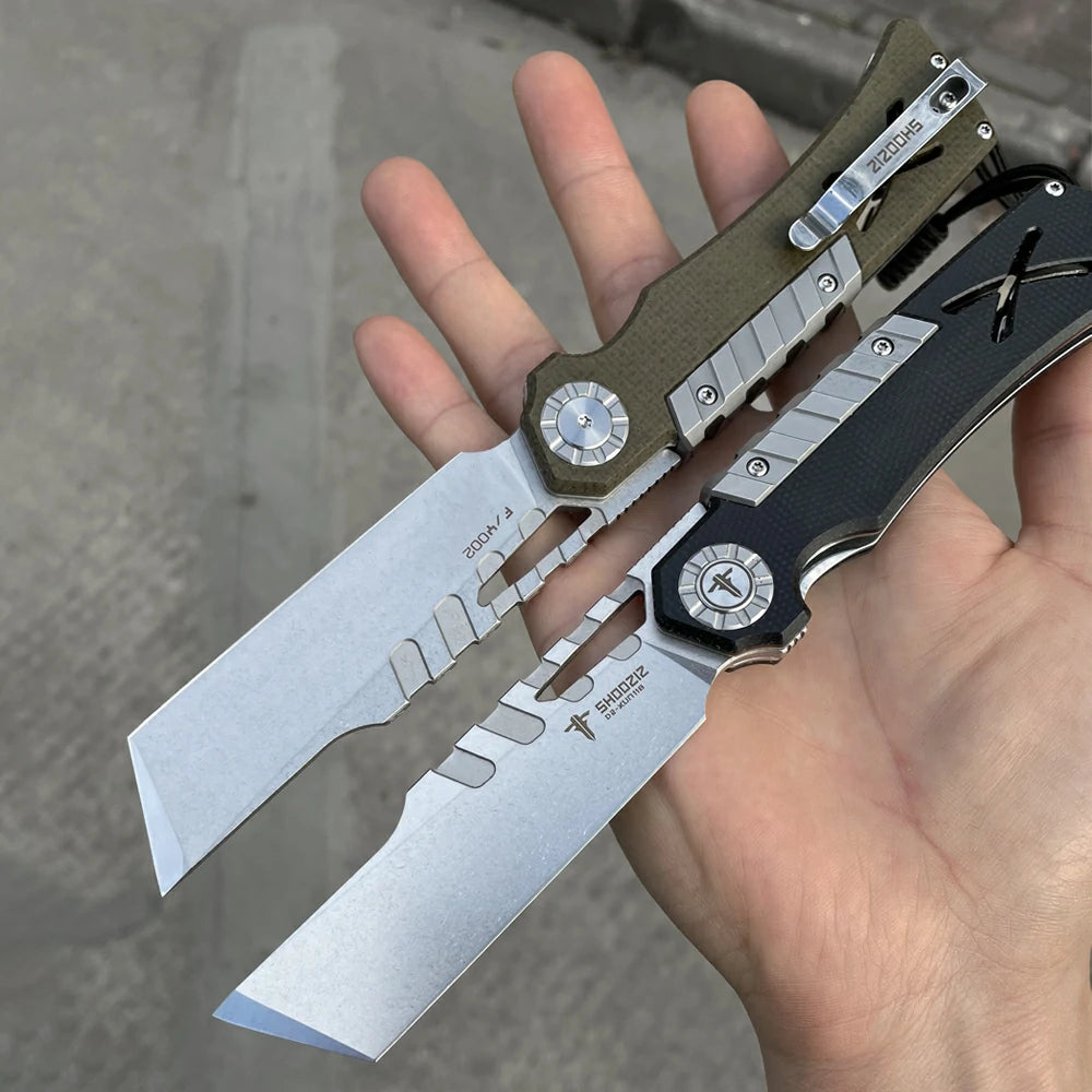 SHOOZIZ™ XUN118-GMSt,Liner Lock,2.96"D2 Steel Stonewash Blade,Amry Green Micarta Handle