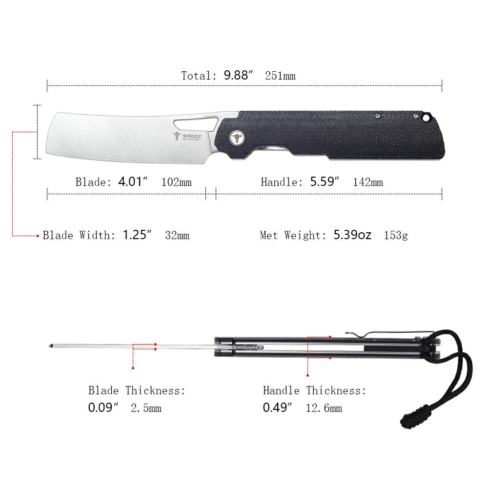 SHOOZIZ™ XUN119A-BMS,Liner Lock,3.98"D2 Steel Satin Blade,Black Micarta Handle