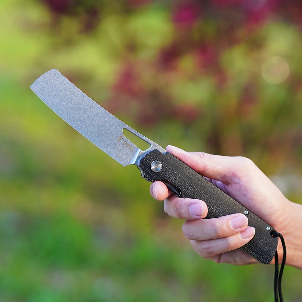 SHOOZIZ™ XUN119A-BMSt,Liner Lock,3.98"D2 Steel Stonewash Blade,Black Micarta Handle