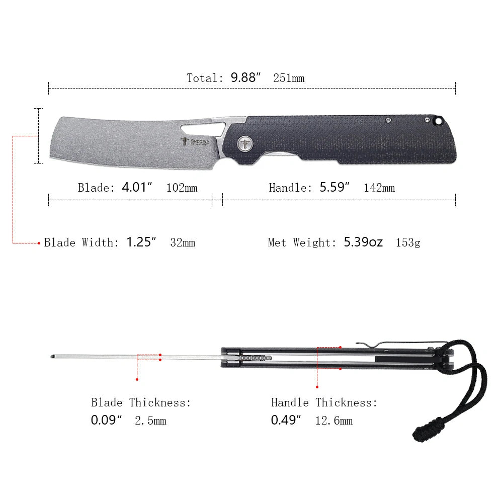 SHOOZIZ™ XUN119A-BMSt,Liner Lock,3.98"D2 Steel Stonewash Blade,Black Micarta Handle