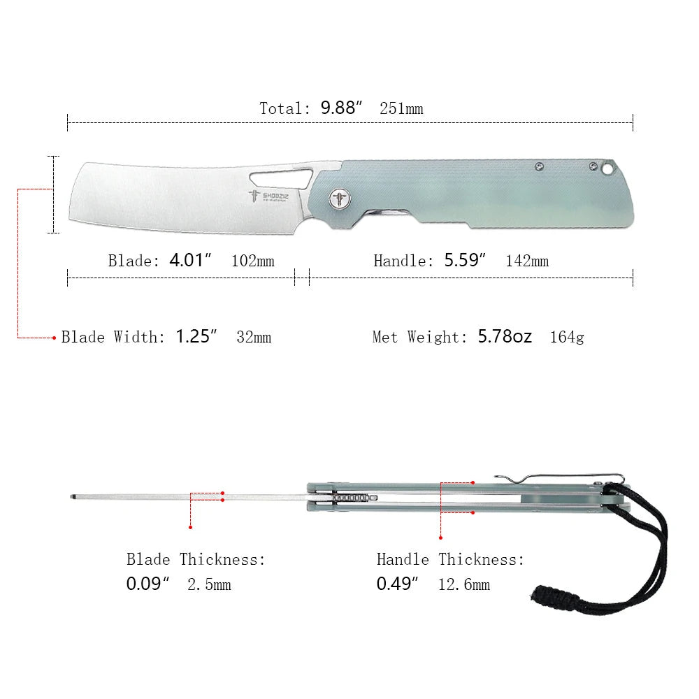SHOOZIZ™ XUN119A-JGS,Liner Lock,3.98"D2 Steel Satin Blade,Jade G10 Handle