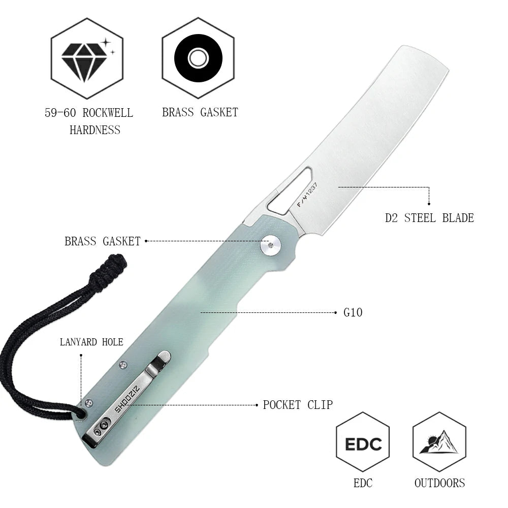SHOOZIZ™ XUN119A-JGS,Liner Lock,3.98"D2 Steel Satin Blade,Jade G10 Handle