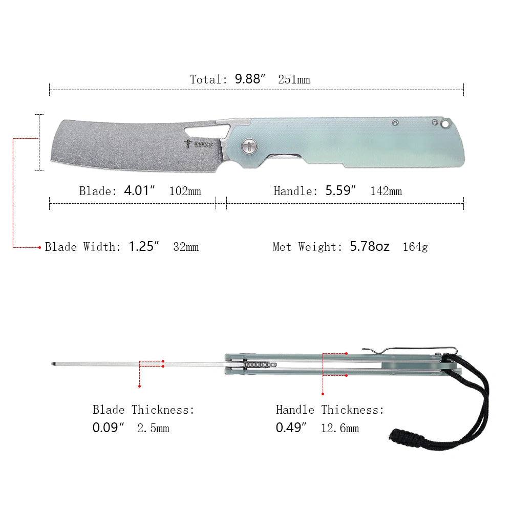 SHOOZIZ™ XUN119A-JGSt,Liner Lock,3.98"D2 Steel Stonewash Blade,Jade G10 Handle