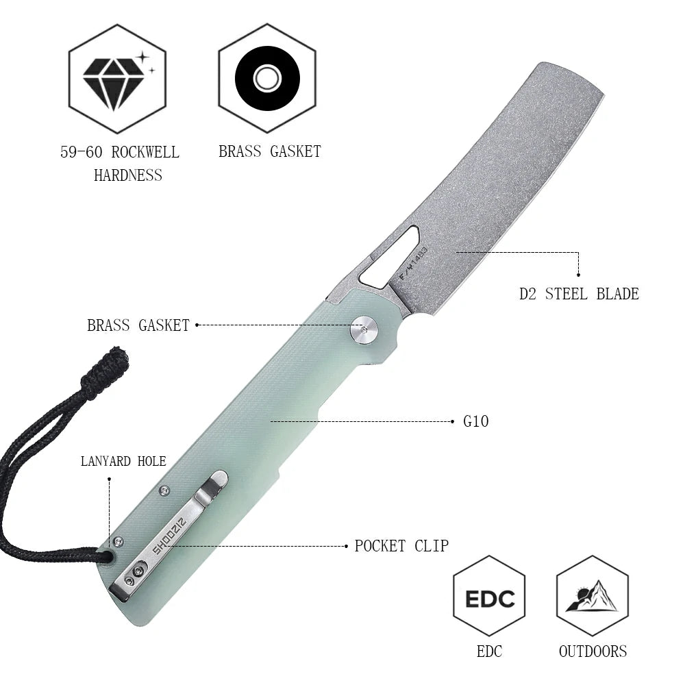 SHOOZIZ™ XUN119A-JGSt,Liner Lock,3.98"D2 Steel Stonewash Blade,Jade G10 Handle