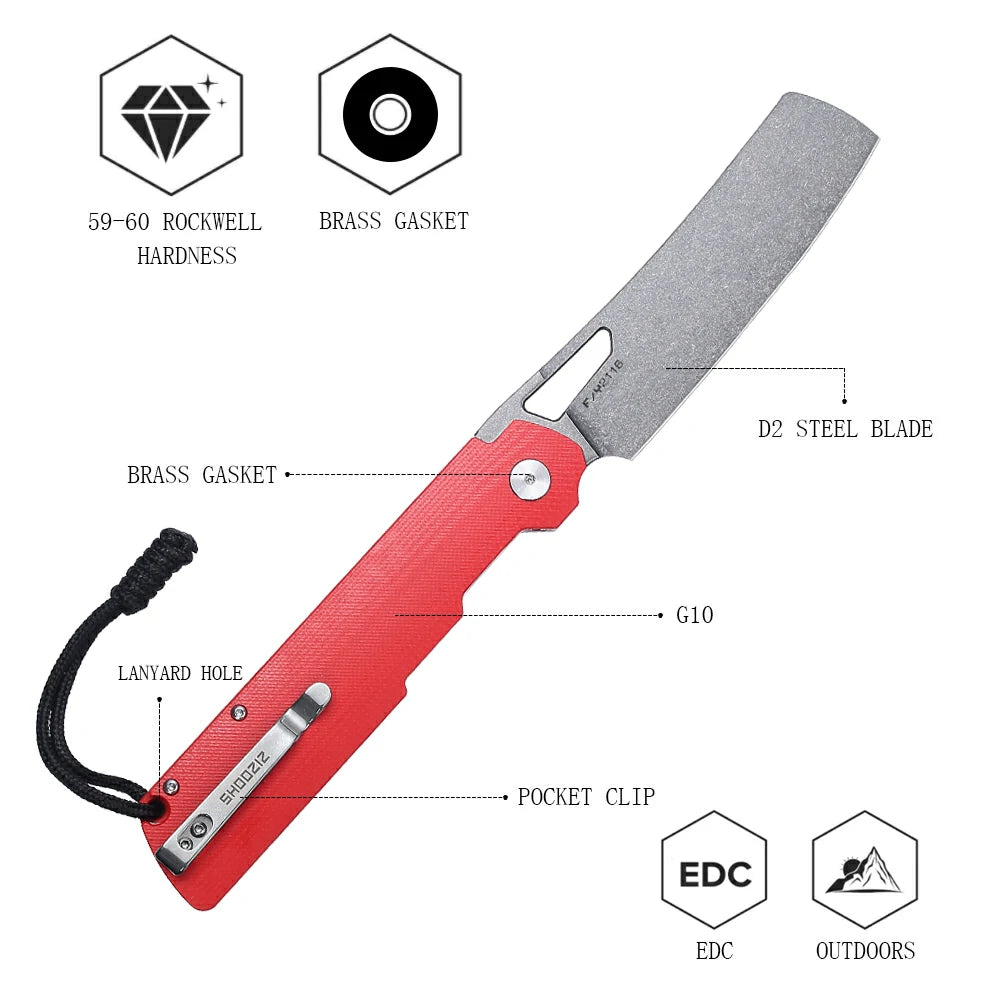 SHOOZIZ™ XUN119A-RGSt,Liner Lock,3.98"D2 Steel Stonewash Blade,Red G10 Handle