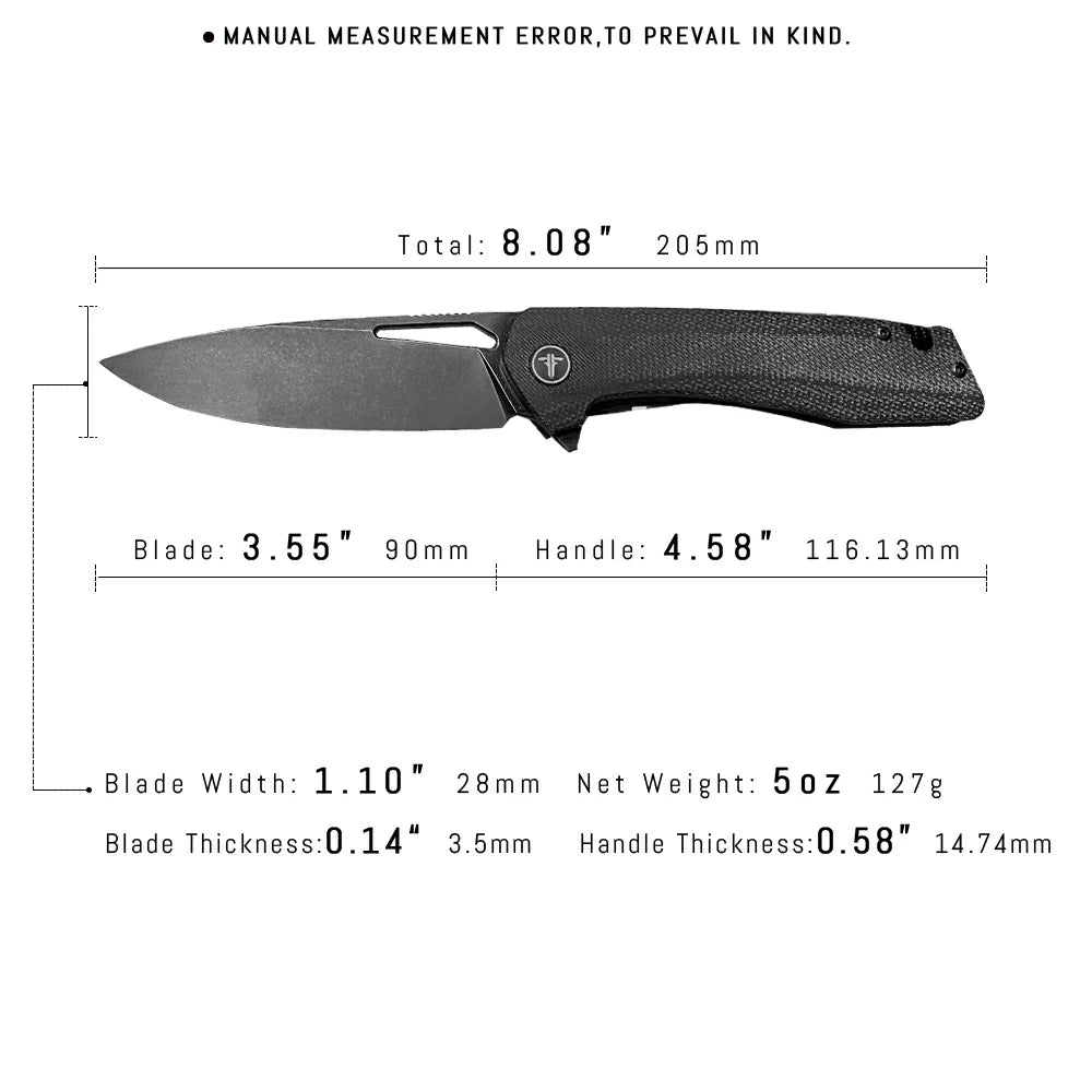 SHOOZIZ™ XUN120-BMB,Liner Lock,3.55"D2 Steel Black PVD Blade,Black Micarta Handle