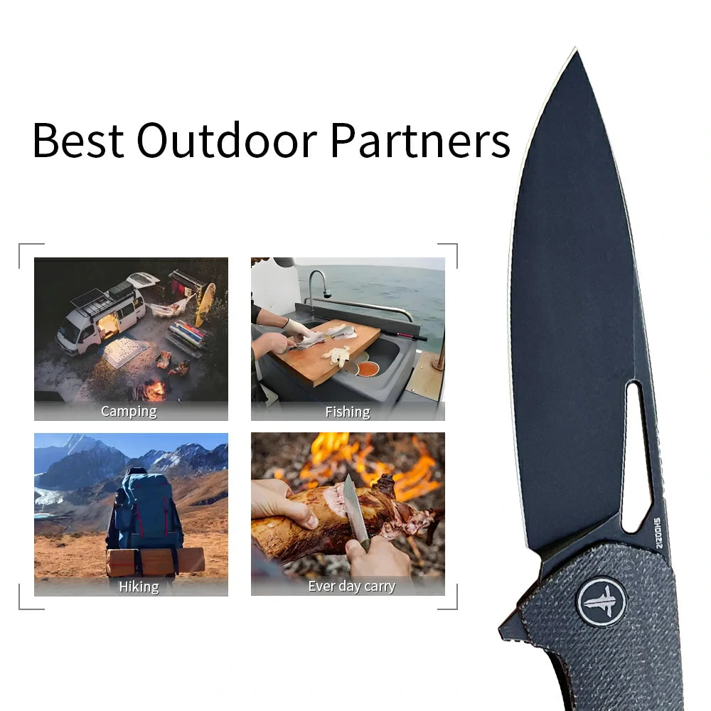 SHOOZIZ™ XUN120-BMB,Liner Lock,3.55"D2 Steel Black PVD Blade,Black Micarta Handle