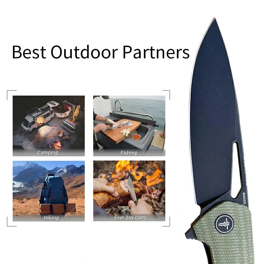 SHOOZIZ™ XUN120-GMB,Liner Lock,3.55"D2 Steel Black PVD Blade,Green Micarta Handle