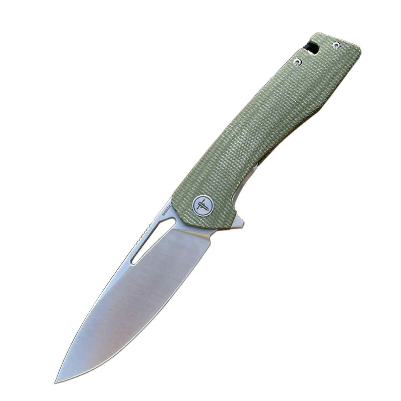SHOOZIZ™ XUN120-GMS,Liner Lock,3.55"D2 Steel Satin Blade,Green Micarta Handle