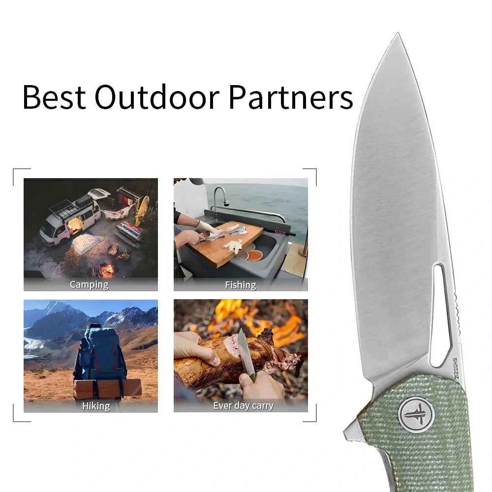 SHOOZIZ™ XUN120-GMS,Liner Lock,3.55"D2 Steel Satin Blade,Green Micarta Handle