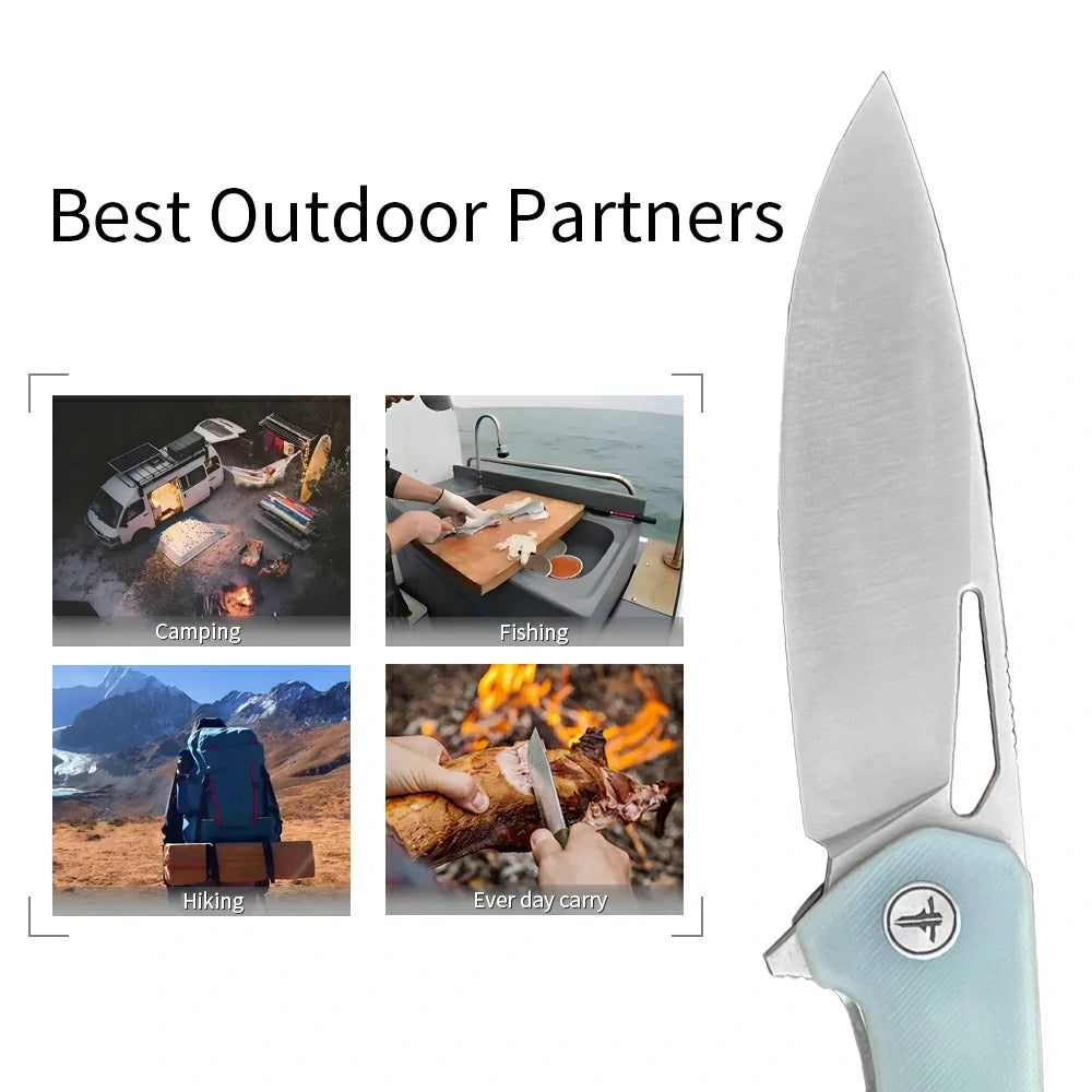 SHOOZIZ™ XUN120-JGS,Liner Lock,3.55"D2 Steel Satin Blade,Jade G10 Handle