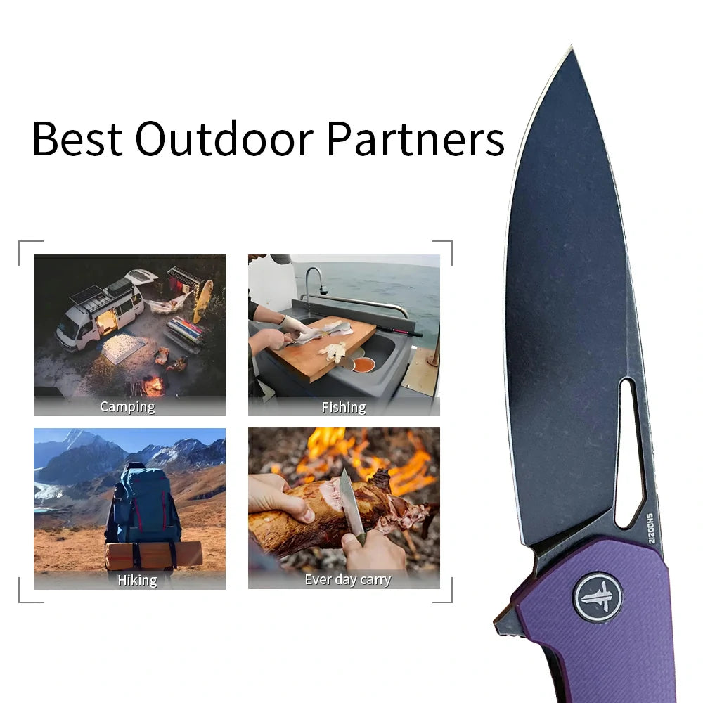 SHOOZIZ™ XUN120-PGB,Liner Lock,3.55"D2 Steel Black PVD Blade,purple G10 Handle