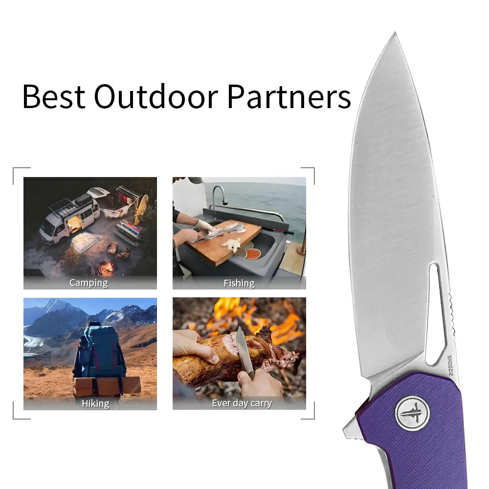 SHOOZIZ™ XUN120-PGS,Liner Lock,3.55"D2 Steel Satin Blade,purple G10 Handle