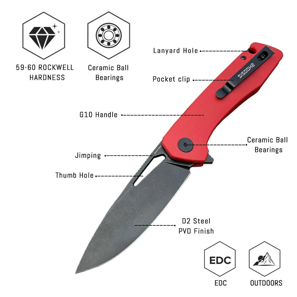 SHOOZIZ™ XUN120-RGB,Liner Lock,3.55"D2 Steel Black PVD Blade,Red G10 Handle