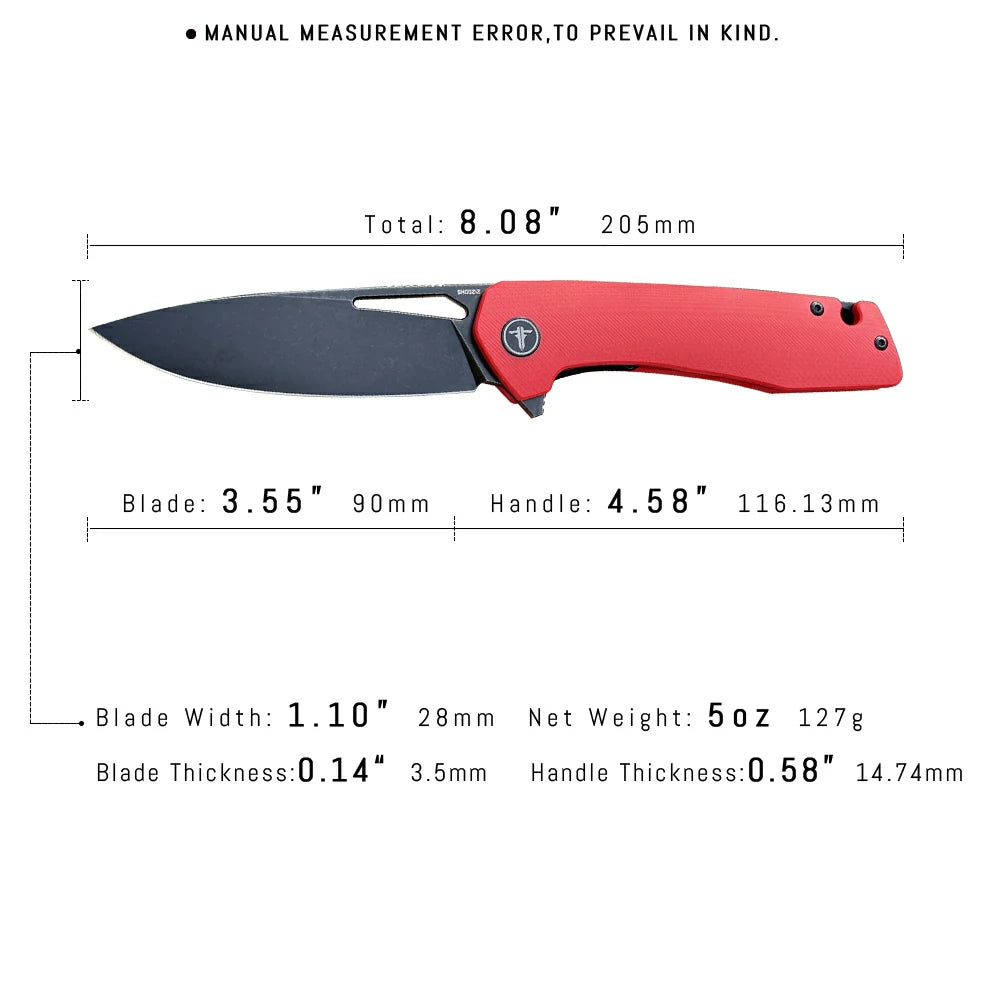 SHOOZIZ™ XUN120-RGB,Liner Lock,3.55"D2 Steel Black PVD Blade,Red G10 Handle