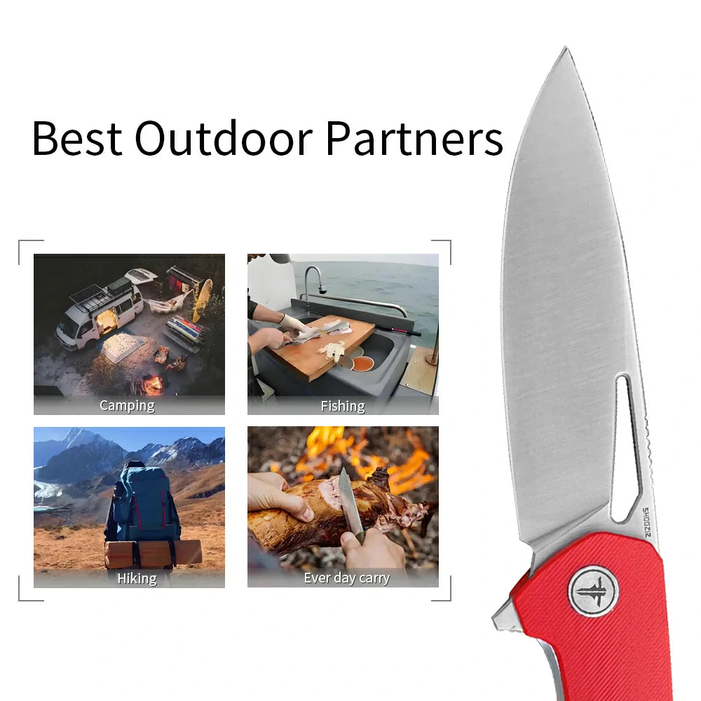 SHOOZIZ™ XUN120-RGS,Liner Lock,3.55"D2 Steel Satin Blade,Red G10 Handle