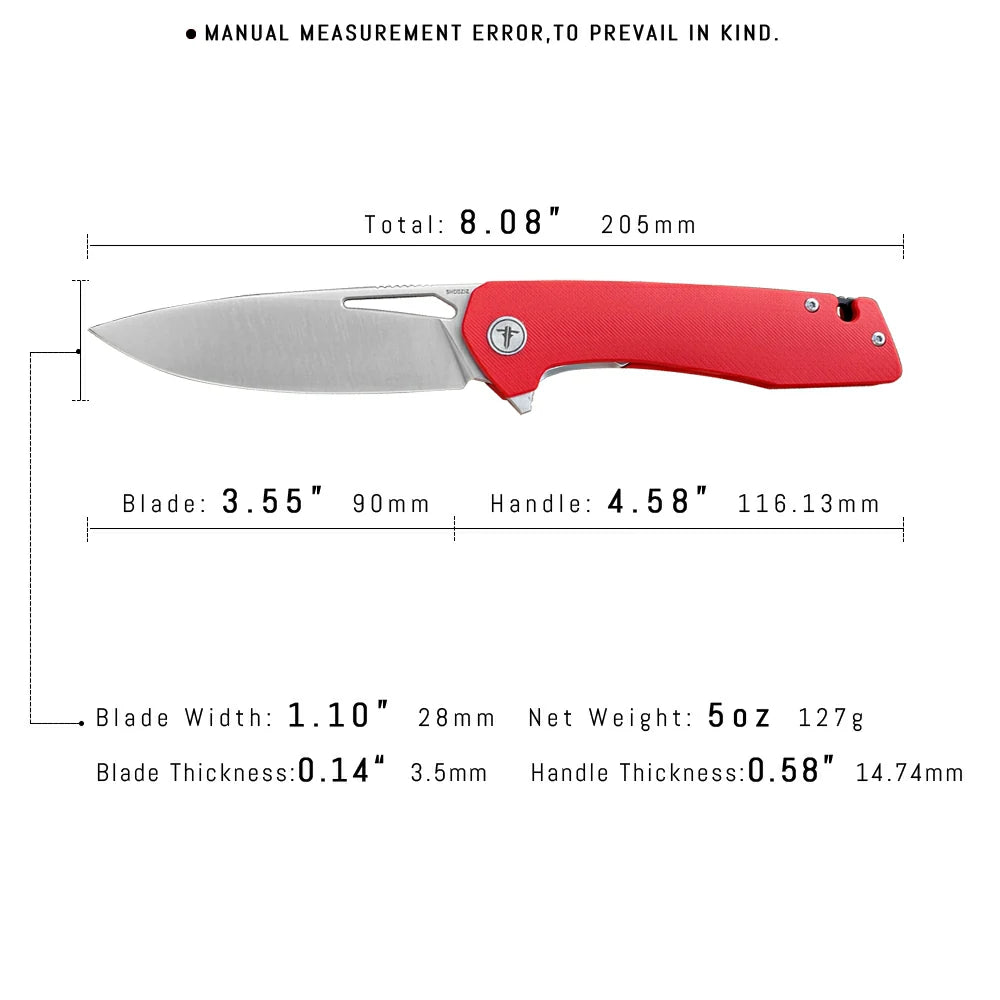 SHOOZIZ™ XUN120-RGS,Liner Lock,3.55"D2 Steel Satin Blade,Red G10 Handle