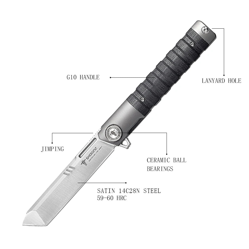 SHOOZIZ™ XUN121-BGS,Frame Lock,3.74"14C28N Steel Satin Blade,Black G10 Handle