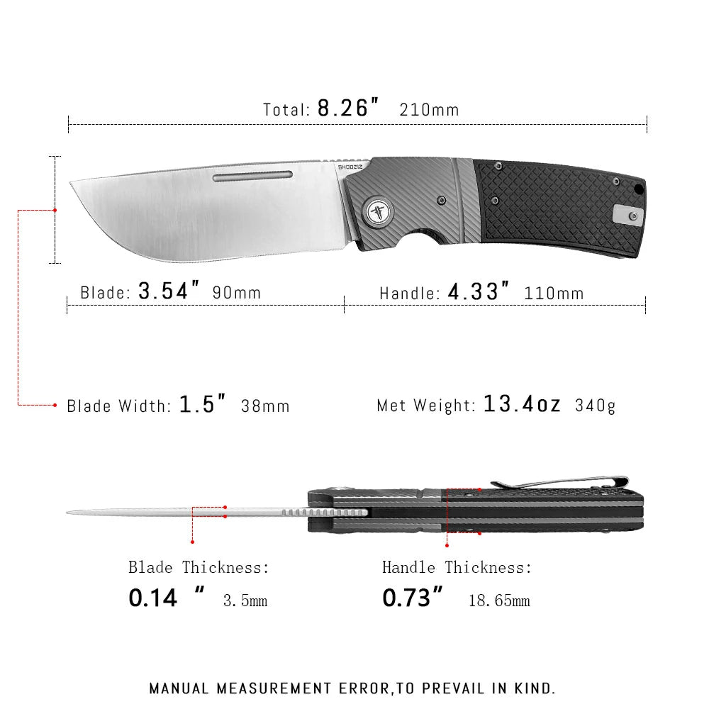 SHOOZIZ™ XUN122-BGS,Liner Lock,3.90"14C28N Steel Satin Blade,Black G10 Handle
