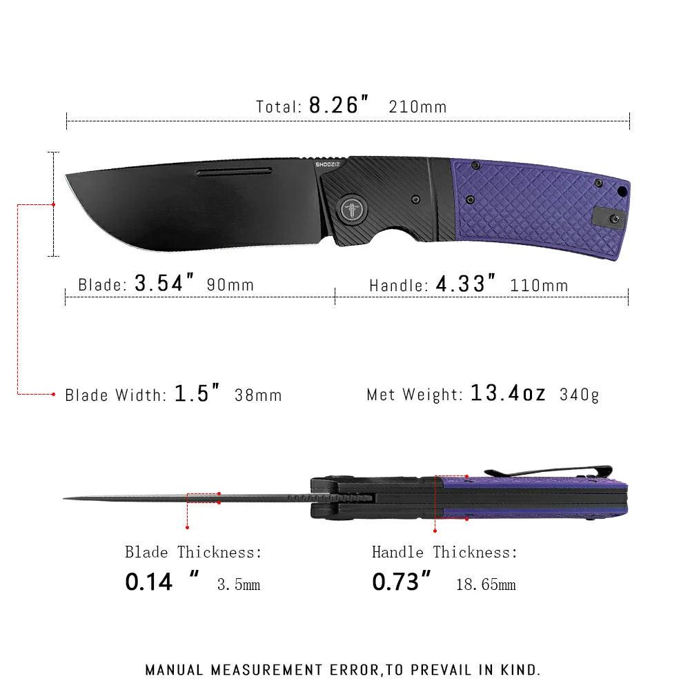 SHOOZIZ™ XUN122-PGB,Liner Lock,3.90"14C28N Steel Black PVD Blade,purple G10 Handle