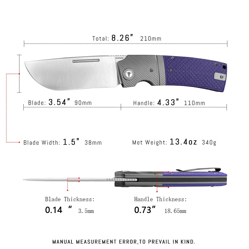 SHOOZIZ™ XUN122-PGS,Liner Lock,3.90"14C28N Steel Satin Blade,purple G10 Handle