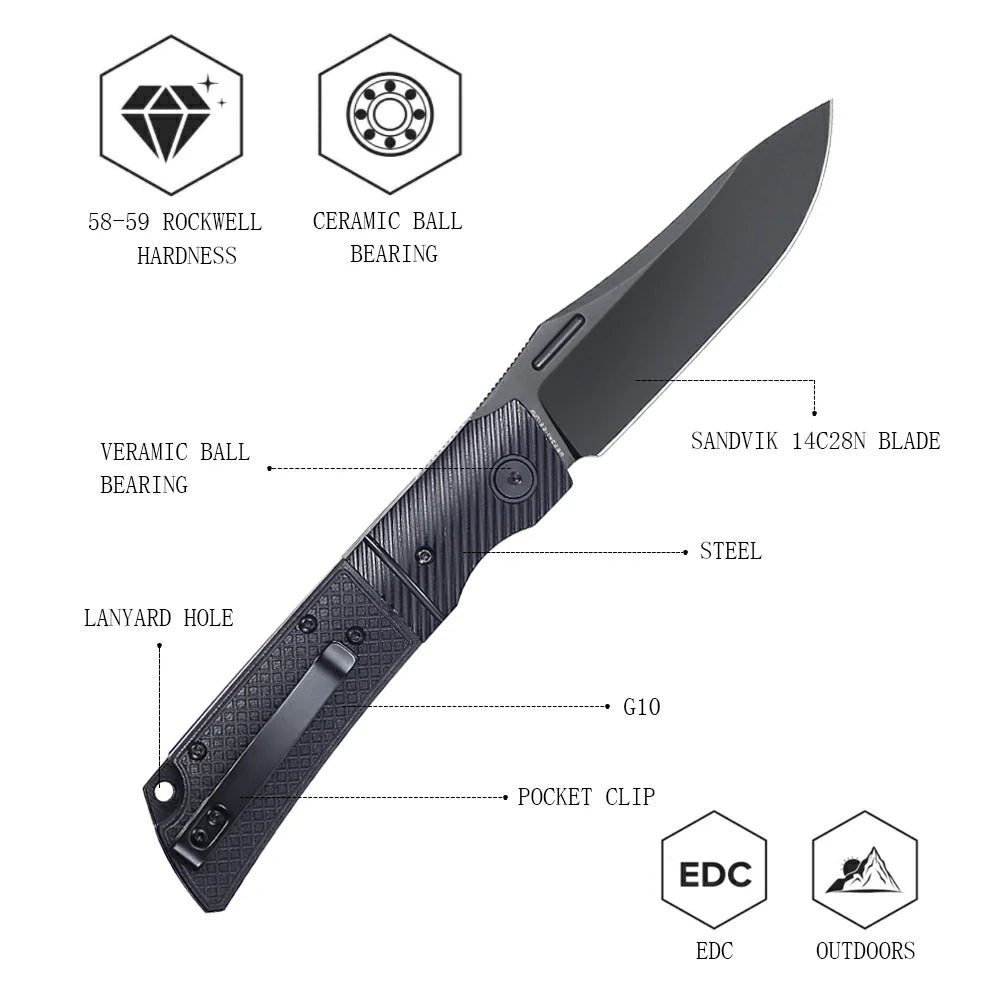SHOOZIZ™ XUN123-BGB,Liner Lock,3.46"14C28N Steel PVD Blade,Steel Bolster & G10 Handle