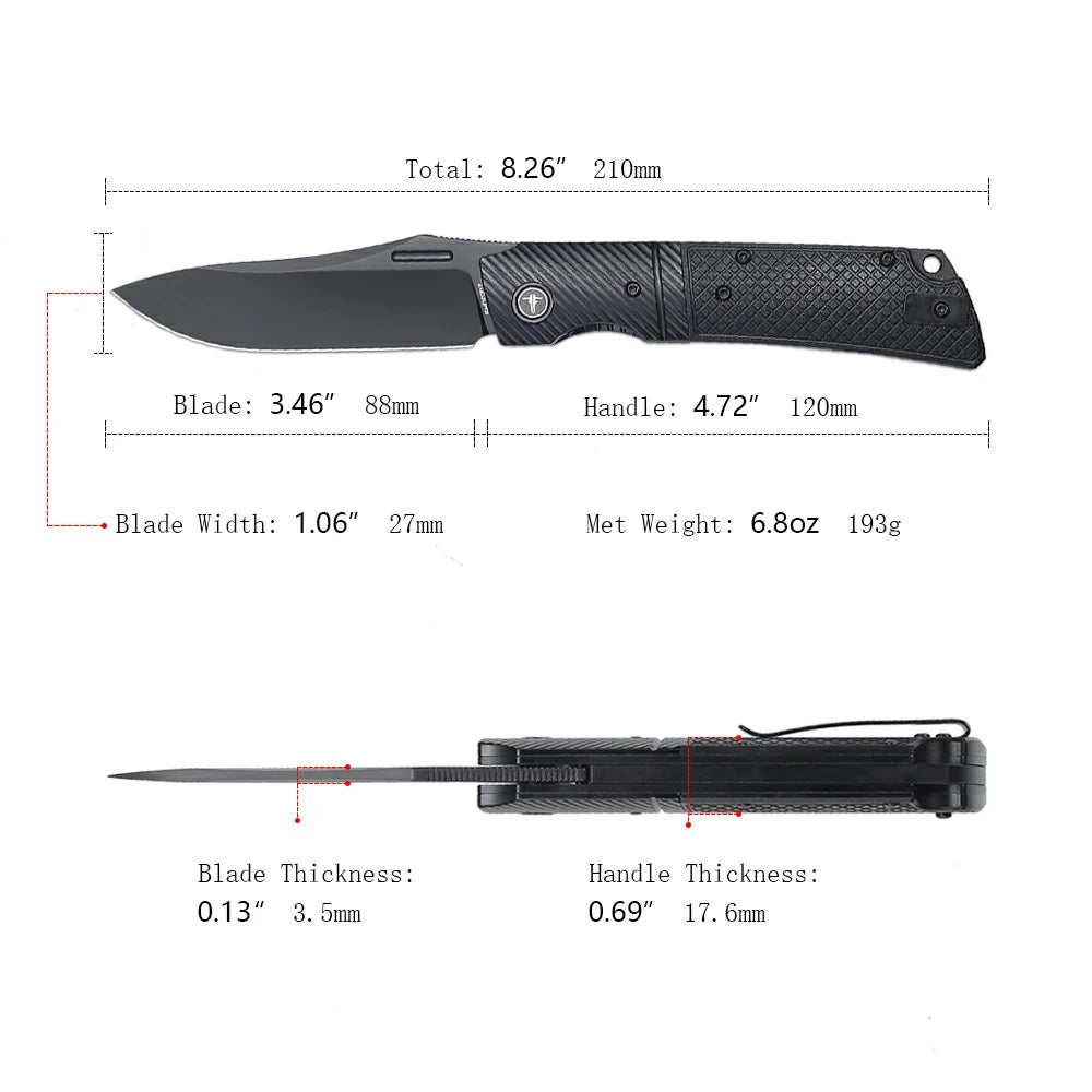 SHOOZIZ™ XUN123-BGB,Liner Lock,3.46"14C28N Steel PVD Blade,Steel Bolster & G10 Handle