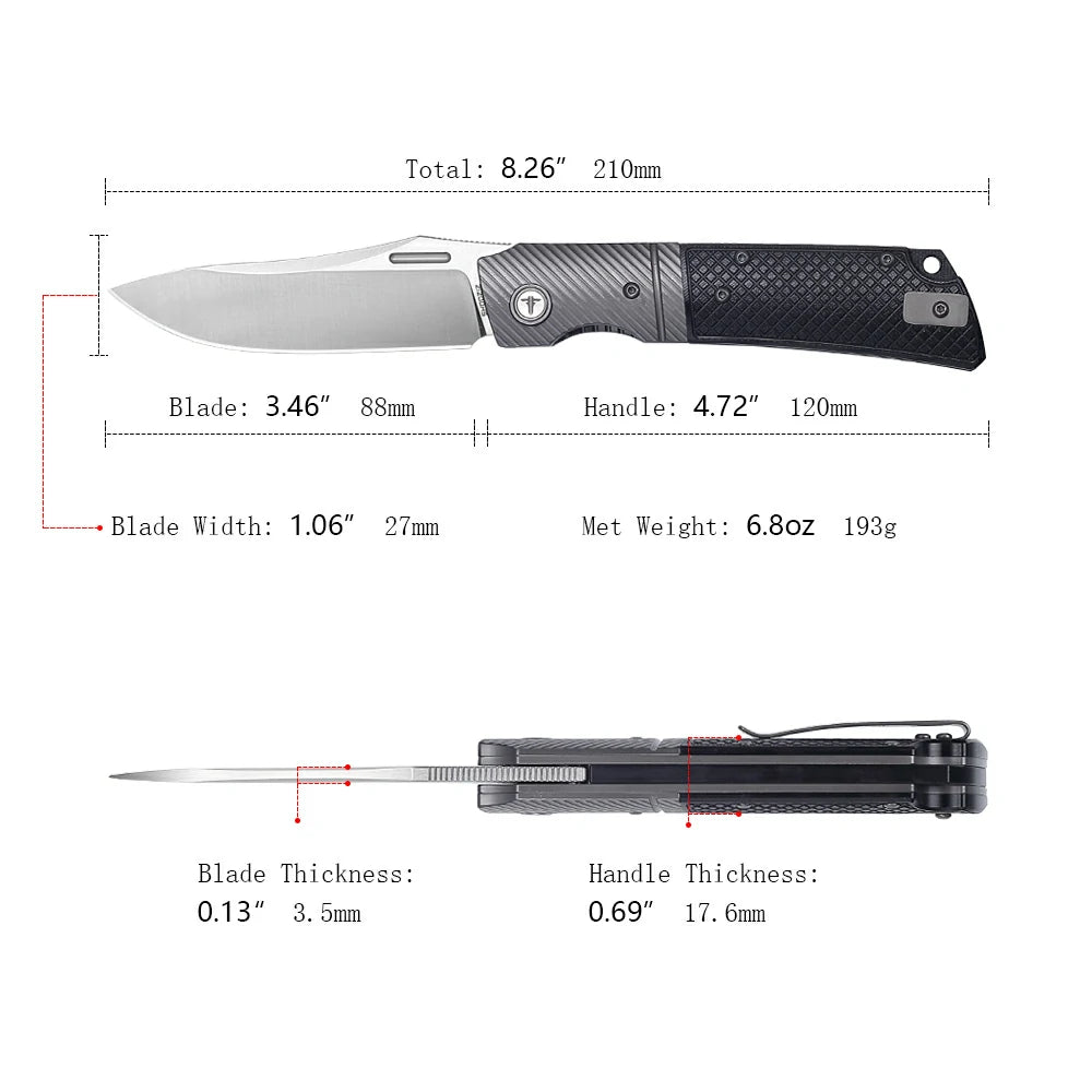 SHOOZIZ™ XUN123-BGS,Liner Lock,3.46"14C28N Steel Satin Blade,Steel Bolster & G10 Handle