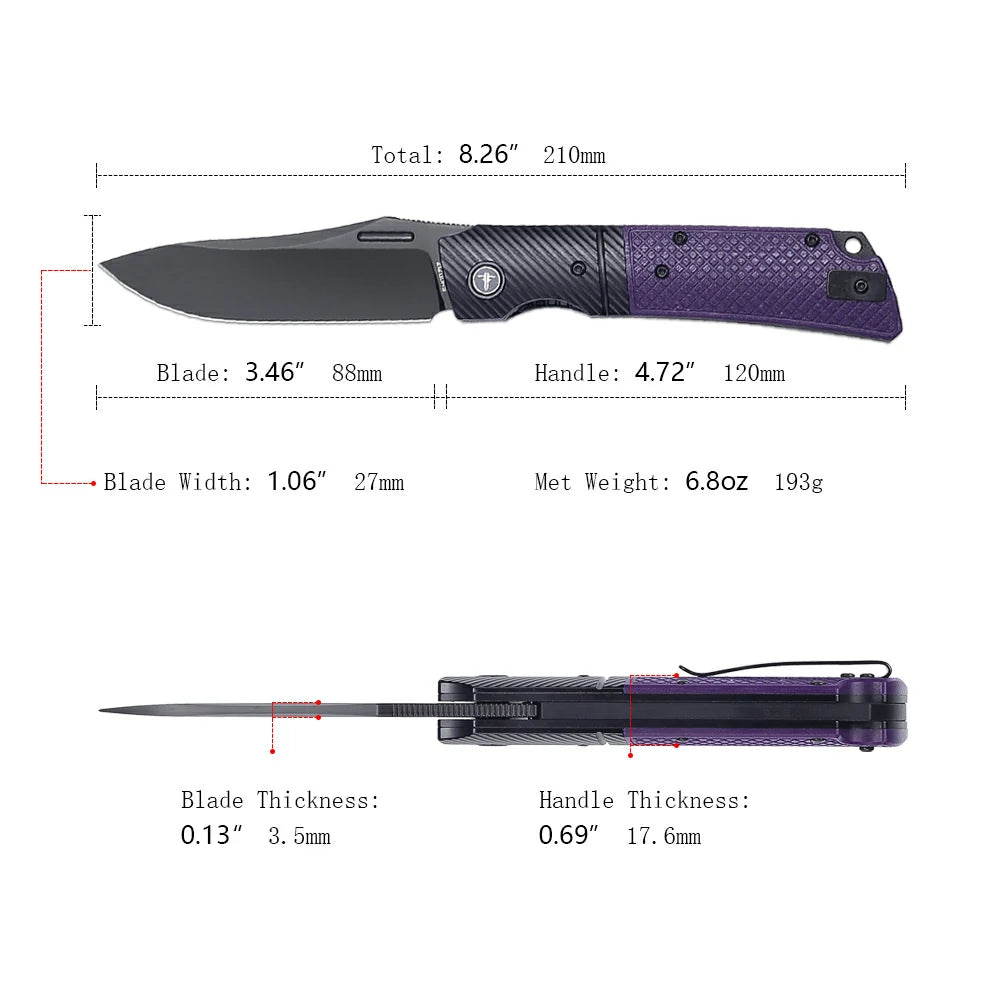 SHOOZIZ™ XUN123-PGB,Liner Lock,3.46"14C28N Steel PVD Blade,Steel Bolster & G10 Handle