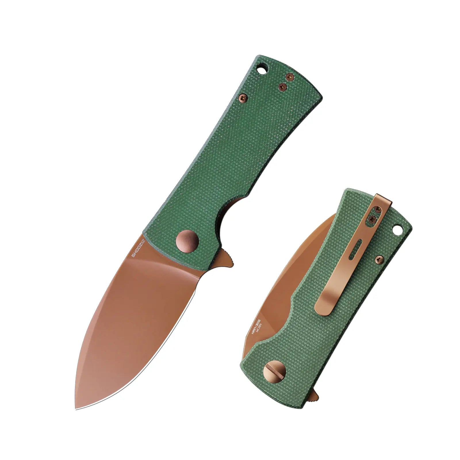 SHOOZIZ HAN306-GMRG Drop Point EDC Knife | Rose Gold PVD & Green