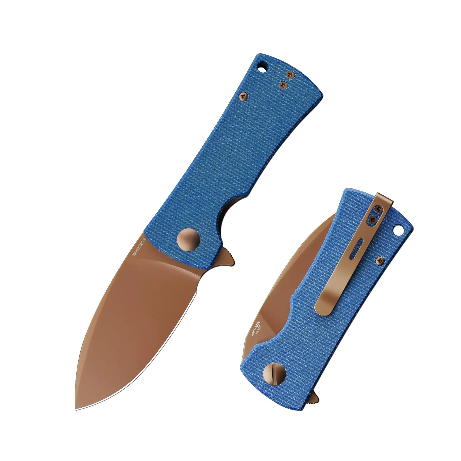 SHOOZIZ HAN306-LMRG EDC Knife | Rose Gold PVD & Blue Micarta