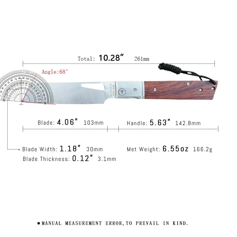 SHOOZIZ™ HAN219A-MWS,Liner Lock,4.06" 5Cr15MoV Steel Satin Fixed Blade,Mahogany wood Handle