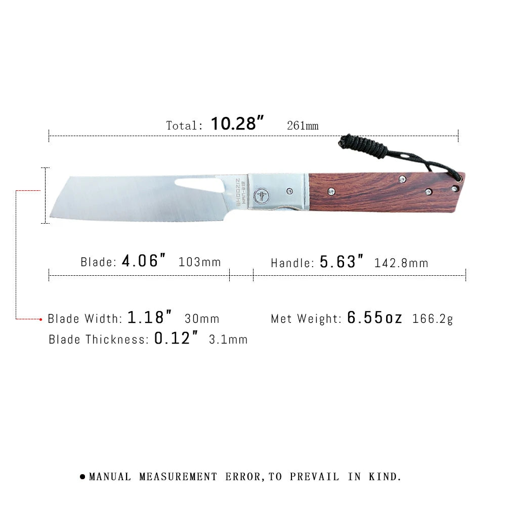SHOOZIZ™ HAN219A-MWS,Liner Lock,4.06" 5Cr15MoV Steel Satin Fixed Blade,Mahogany wood Handle