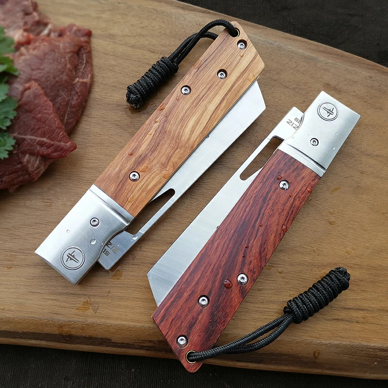 SHOOZIZ™ HAN219A-MWS,Liner Lock,4.06" 5Cr15MoV Steel Satin Fixed Blade,Mahogany wood Handle